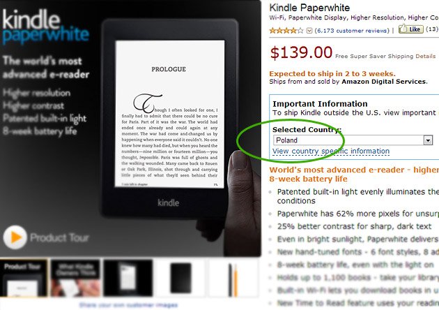 Kindle Paperwhite wysyłany do Polski